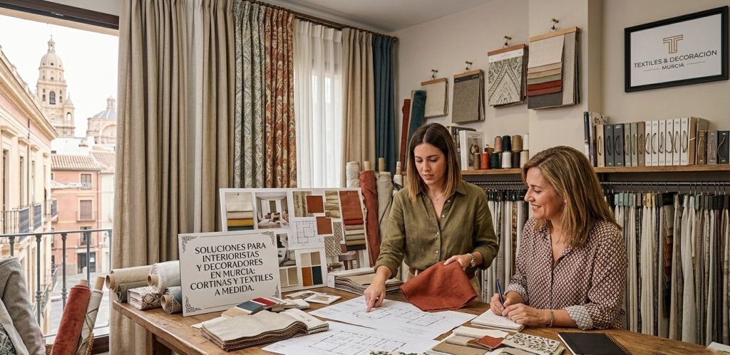cortinas y estores instalados en proyecto de interiorismo en Murcia