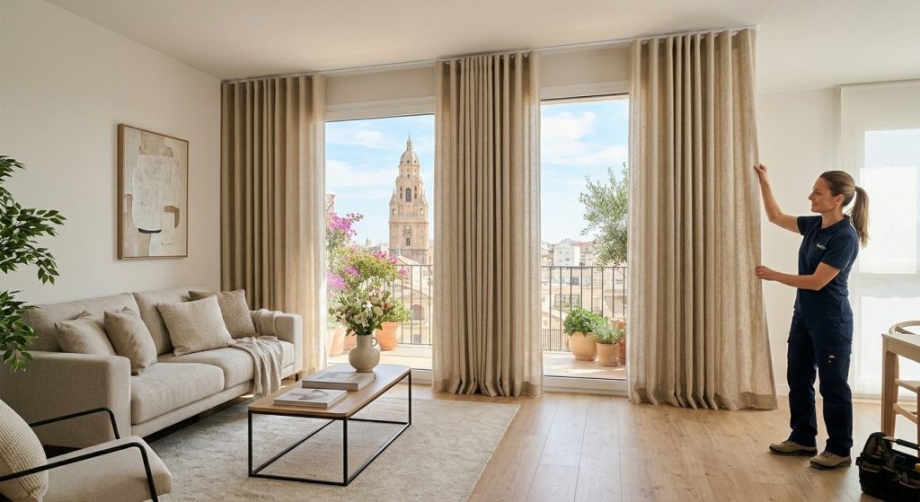 cortinas onda perfecta confeccionadas a medida e instaladas en vivienda en Murcia por Luxury Proyect